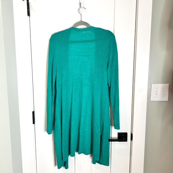 J. Jill Bright Green Linen Blend Long-Lined Open Front Cardigan Pockets Size M - Picture 4 of 4
